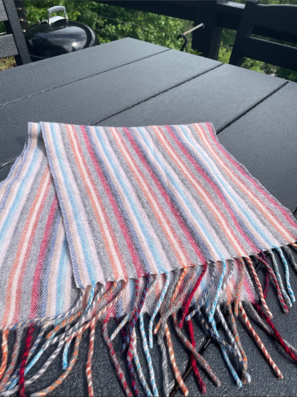 Striped Multicolor Fringe Scarf - Lightweight Women's Wrap